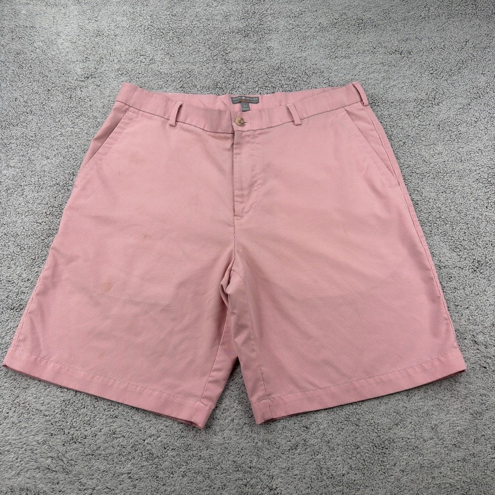 Peter Millar Wicking Shorts Mens 34 Pink White Pinstripe Crown Sport Golf Preppy